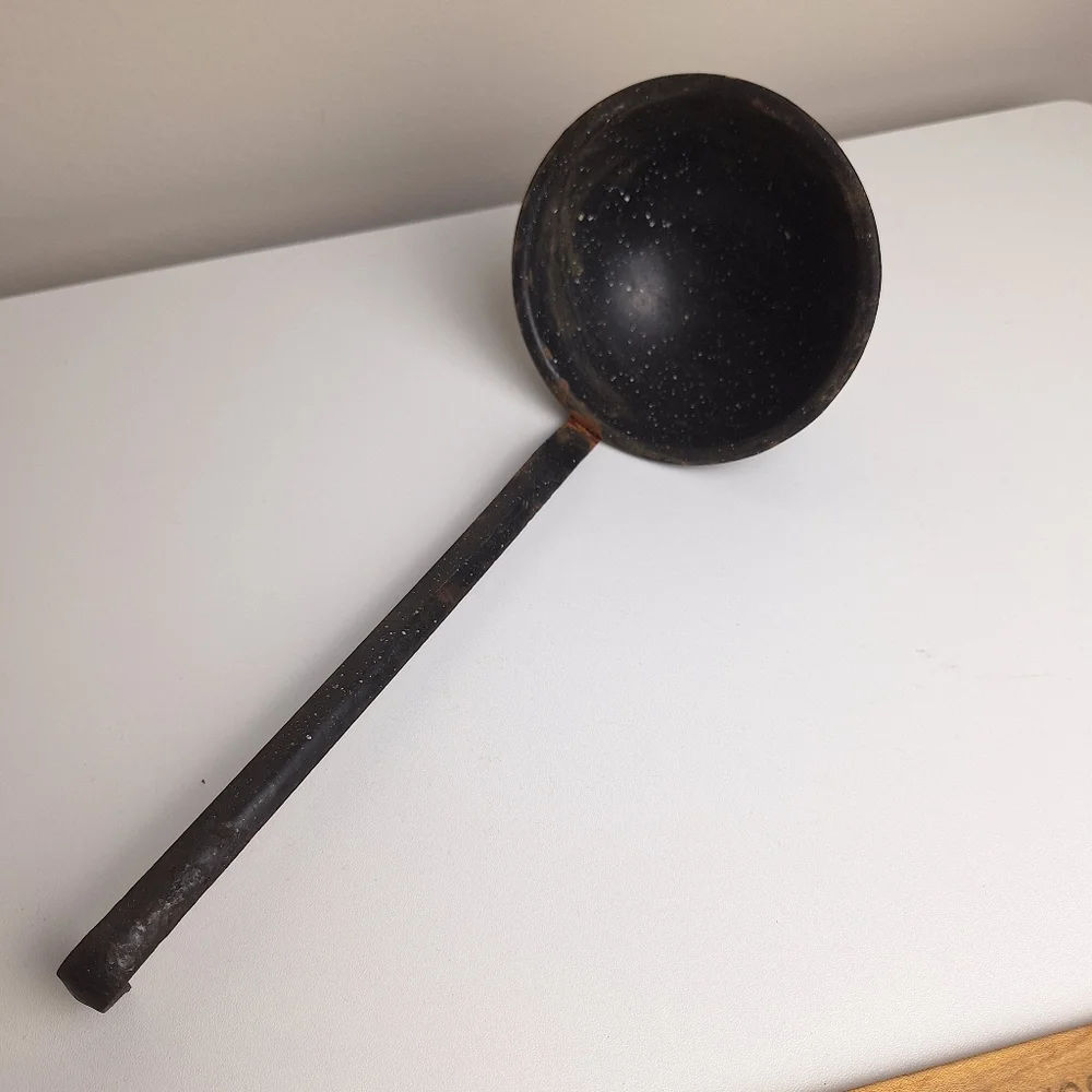 Vintage Black Enamelware Granite Ware Ladle Speckled Rustic Farmhouse